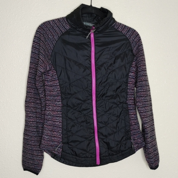 TITLE NINE Black Pink Quilted Softshell Knit Sleeve Jacket Women's Size Medium - Picture 1 of 6